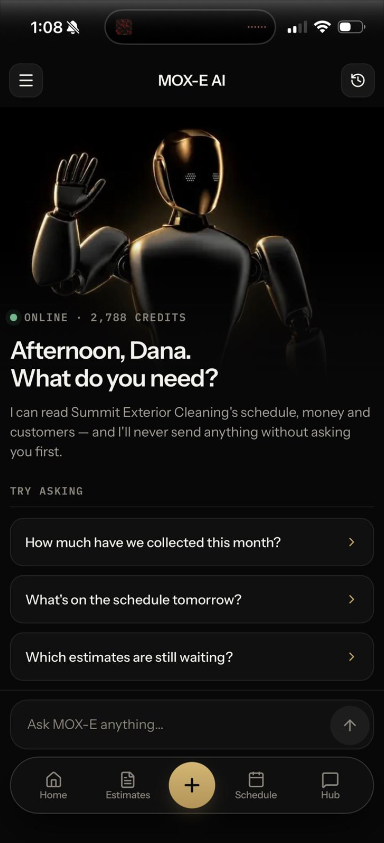MOX-E AI assistant — business questions answered in plain language