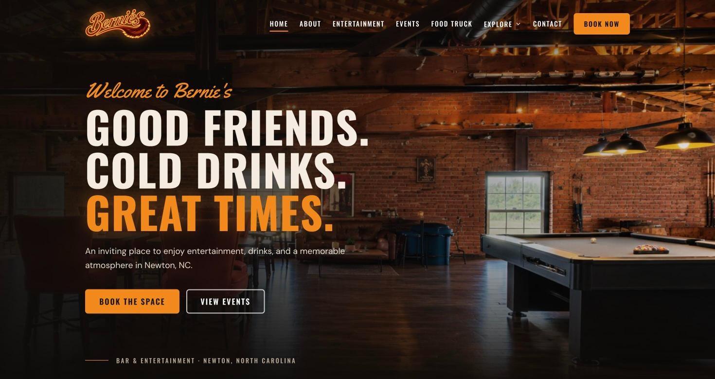 Bar and entertainment venue homepage