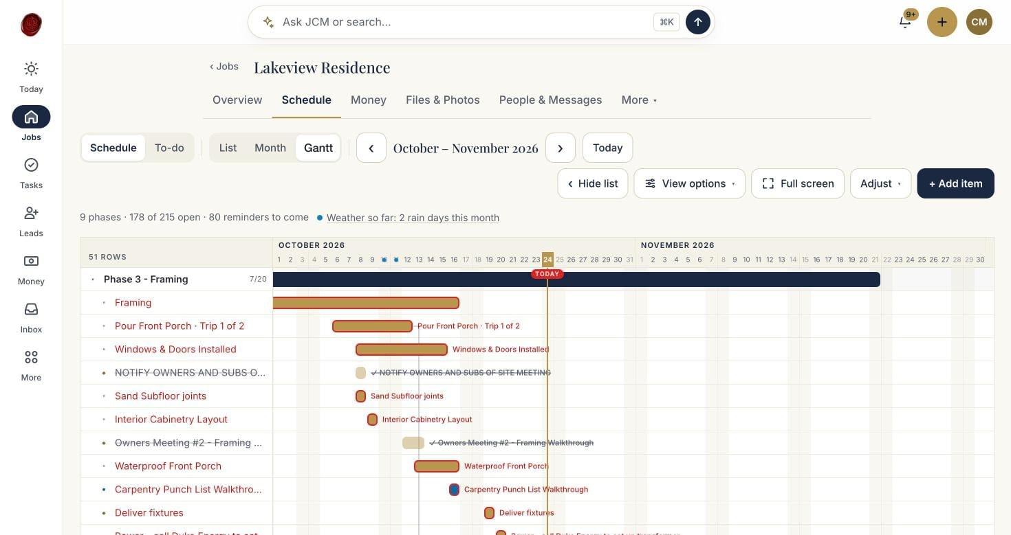 Back office job schedule in Gantt view