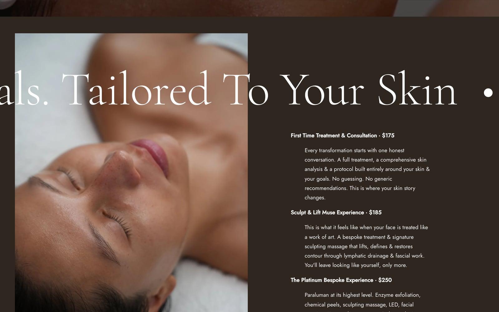 Treatment menu with prices