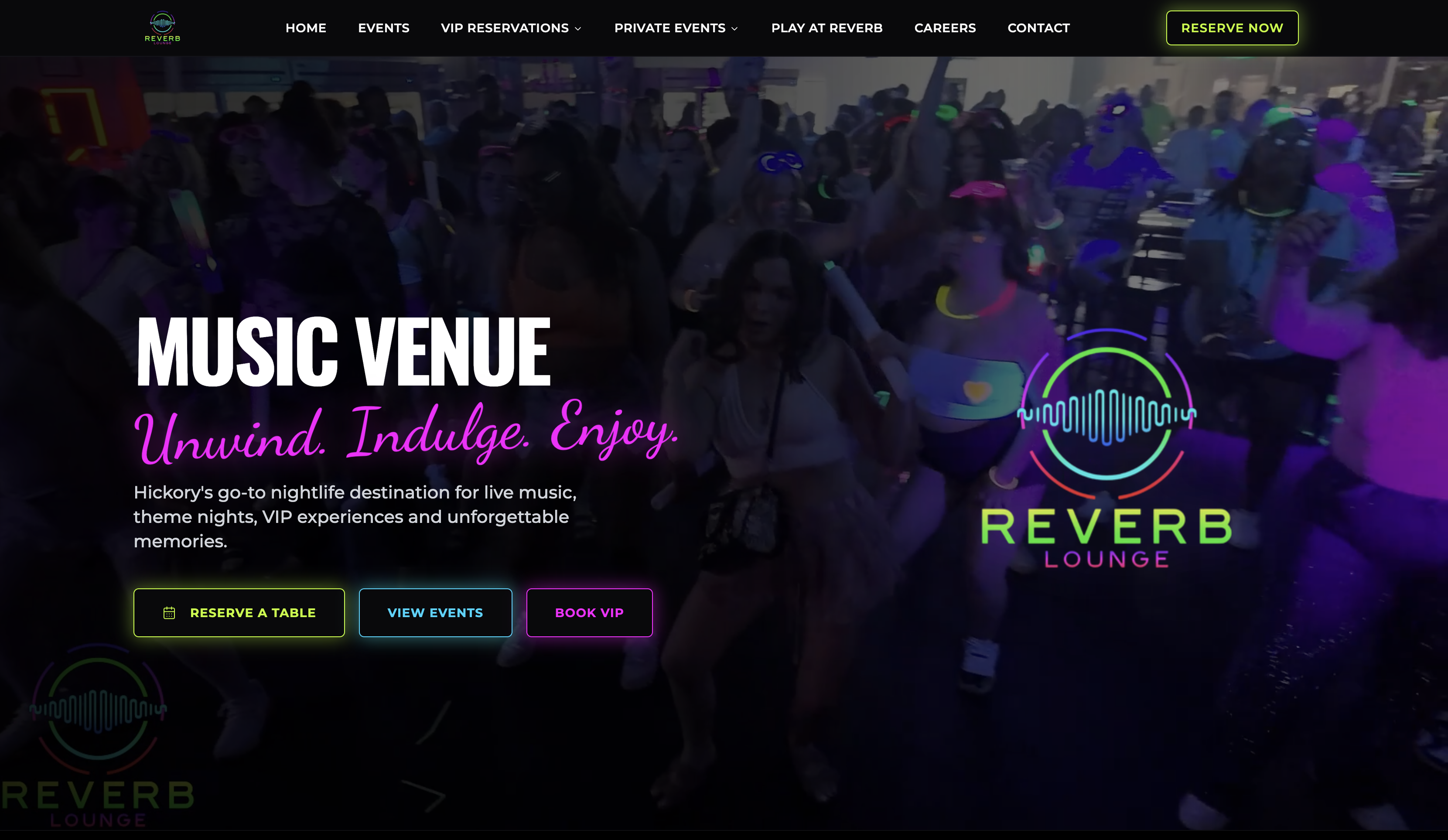 Venue website homepage