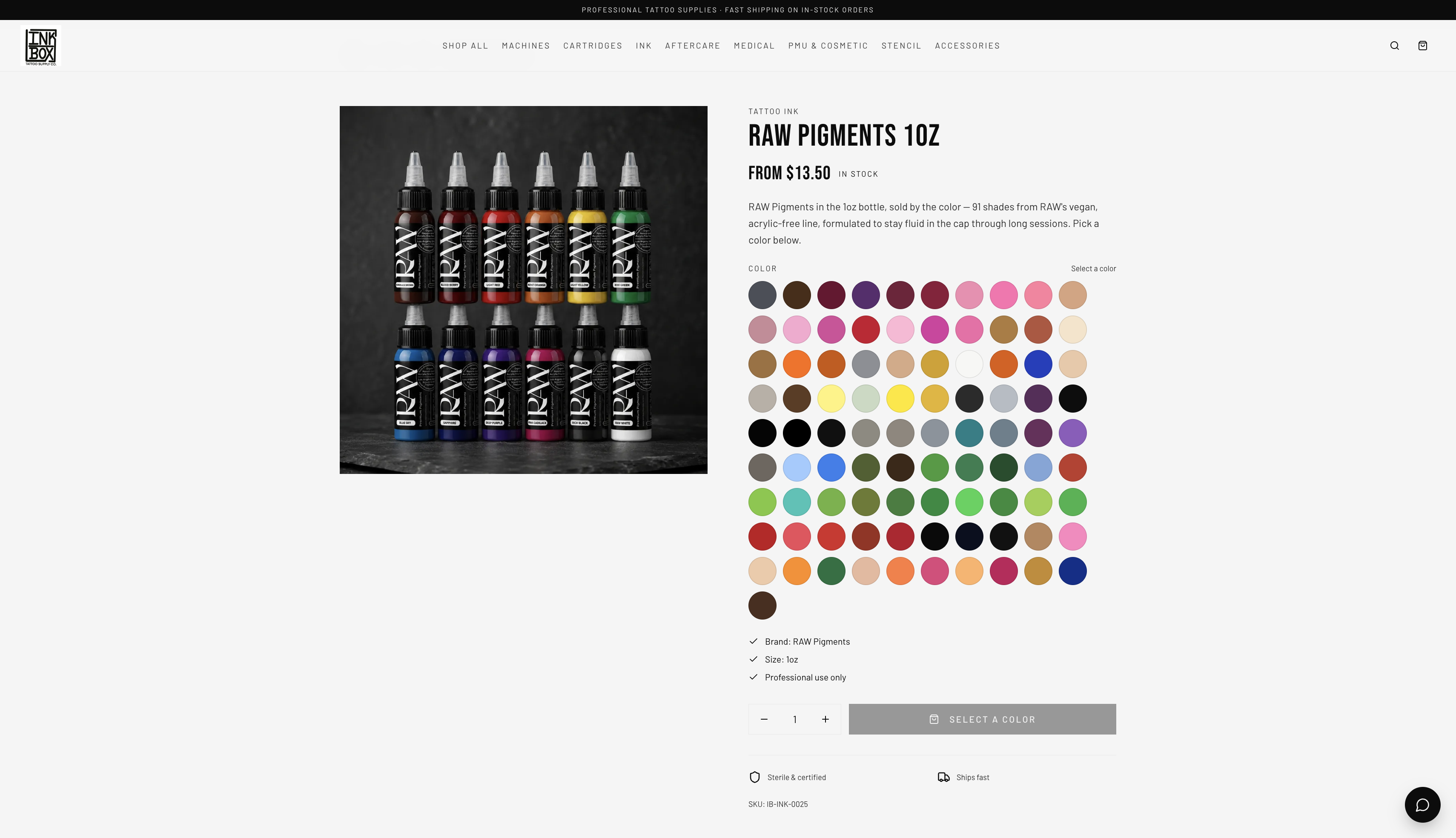 Product page with variant selection